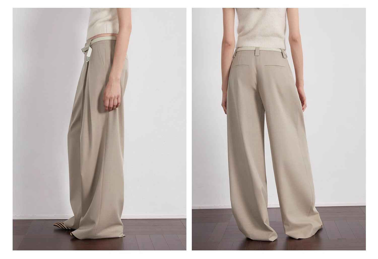 “Street Sketch”Fine - Spun Wool Fashion, Waistless Pleated Loose - Fitting Straight - Leg and Wide - Leg Casual Trousers for Women - variant_title
