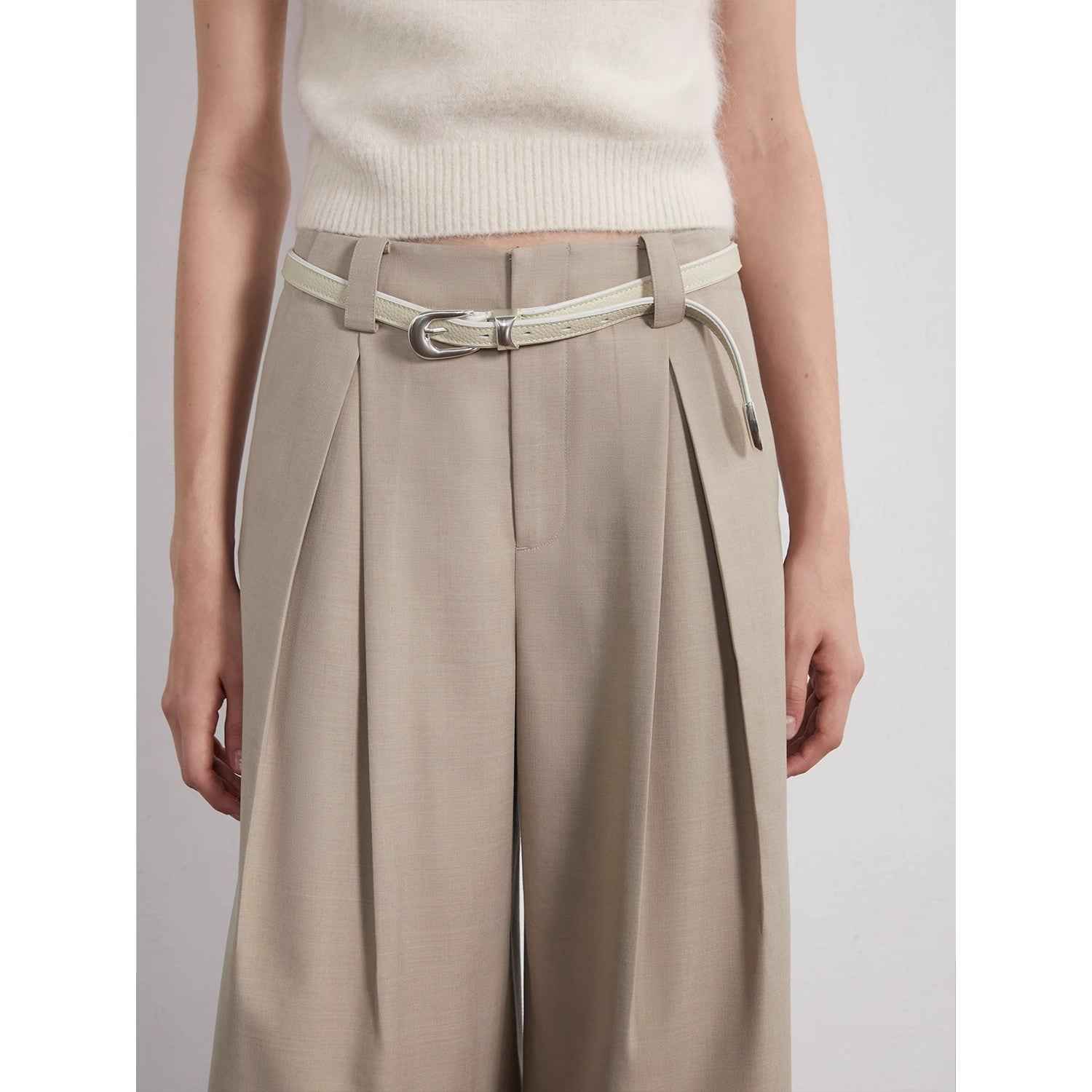 “Street Sketch”Fine - Spun Wool Fashion, Waistless Pleated Loose - Fitting Straight - Leg and Wide - Leg Casual Trousers for Women - variant_title