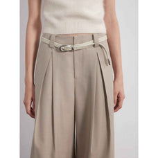 “Street Sketch”Fine - Spun Wool Fashion, Waistless Pleated Loose - Fitting Straight - Leg and Wide - Leg Casual Trousers for Women - variant_title