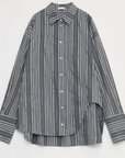 "Striped Fantasy" Casual Asymmetric Slanted Front Two - Wear Striped Long Sleeve Shirt - variant_title