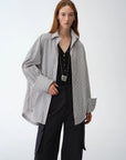 "Striped Fantasy" Casual Asymmetric Slanted Front Two - Wear Striped Long Sleeve Shirt - variant_title