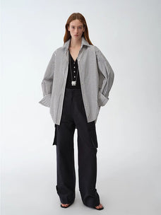 "Striped Fantasy" Casual Asymmetric Slanted Front Two - Wear Striped Long Sleeve Shirt - variant_title