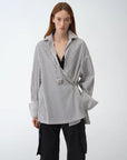 "Striped Fantasy" Casual Asymmetric Slanted Front Two - Wear Striped Long Sleeve Shirt - variant_title