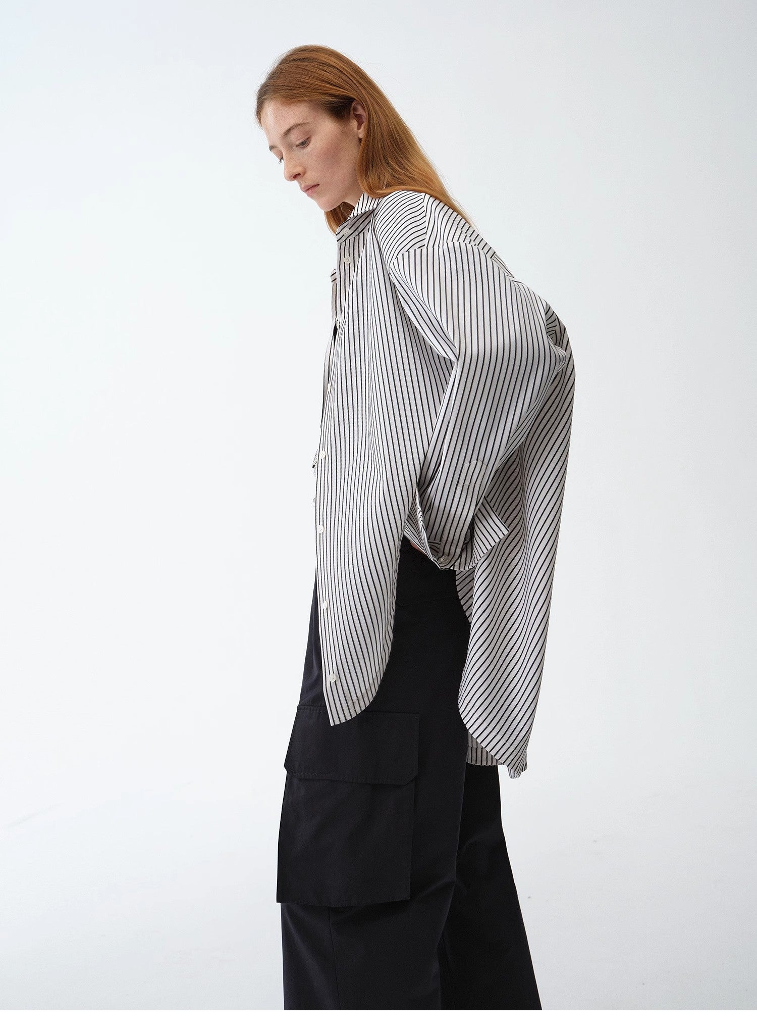 "Striped Fantasy" Casual Asymmetric Slanted Front Two - Wear Striped Long Sleeve Shirt - variant_title