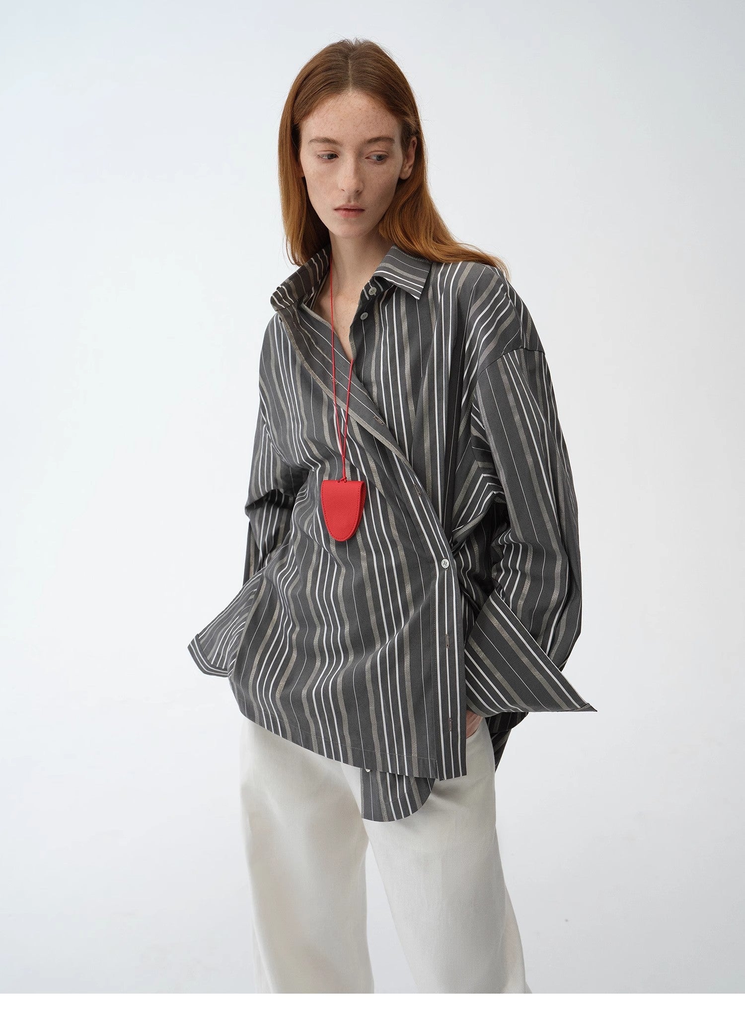"Striped Fantasy" Casual Asymmetric Slanted Front Two - Wear Striped Long Sleeve Shirt - variant_title