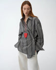 "Striped Fantasy" Casual Asymmetric Slanted Front Two - Wear Striped Long Sleeve Shirt - variant_title