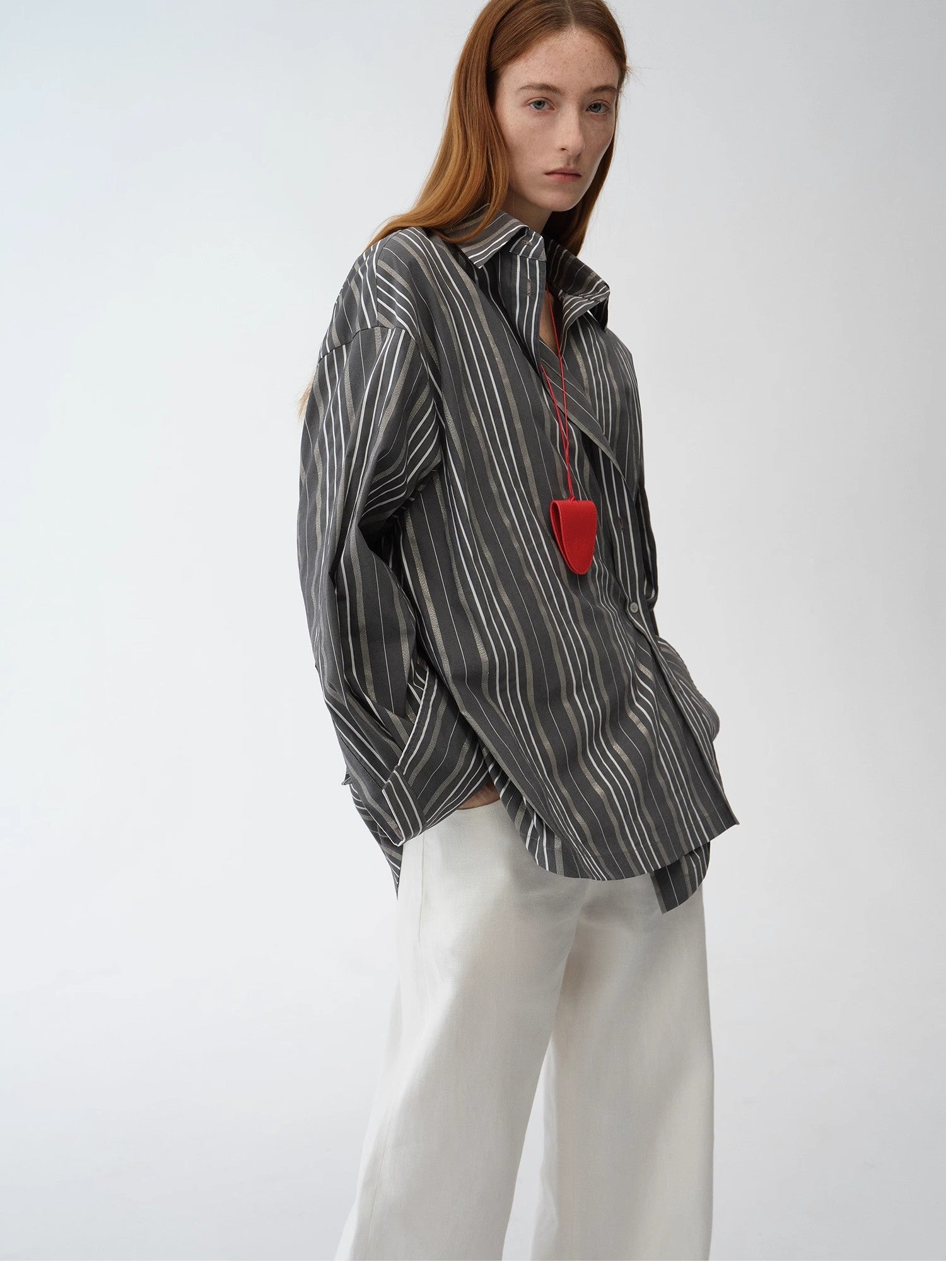 "Striped Fantasy" Casual Asymmetric Slanted Front Two - Wear Striped Long Sleeve Shirt - variant_title