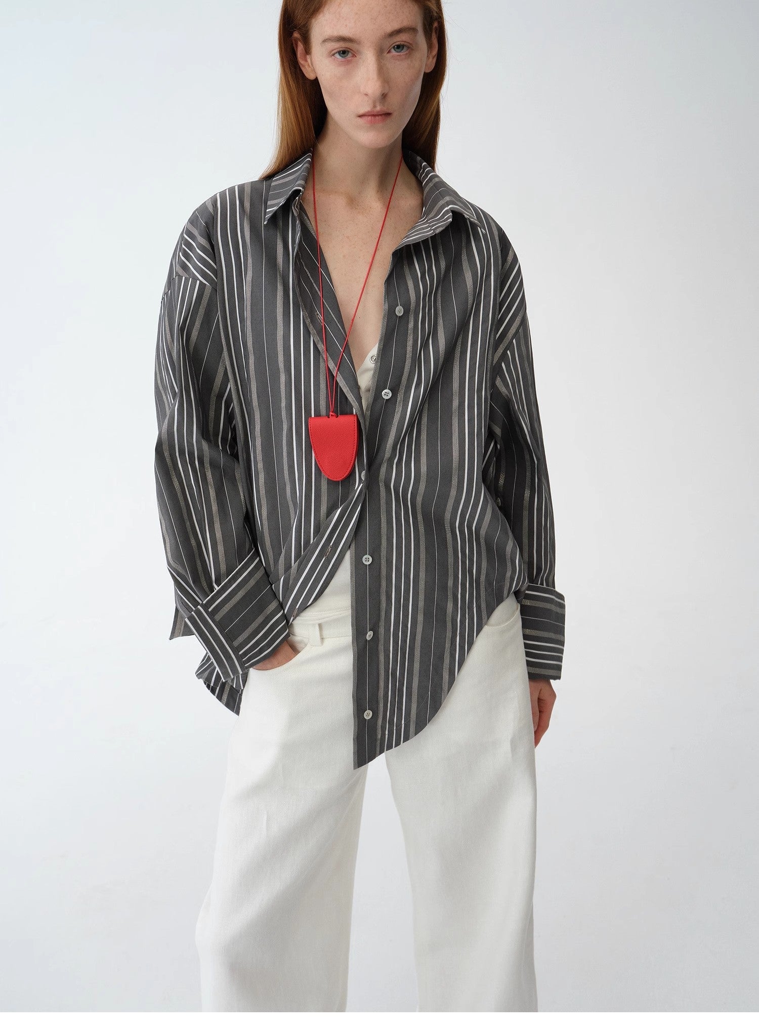 "Striped Fantasy" Casual Asymmetric Slanted Front Two - Wear Striped Long Sleeve Shirt - variant_title