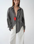 "Striped Fantasy" Casual Asymmetric Slanted Front Two - Wear Striped Long Sleeve Shirt - variant_title