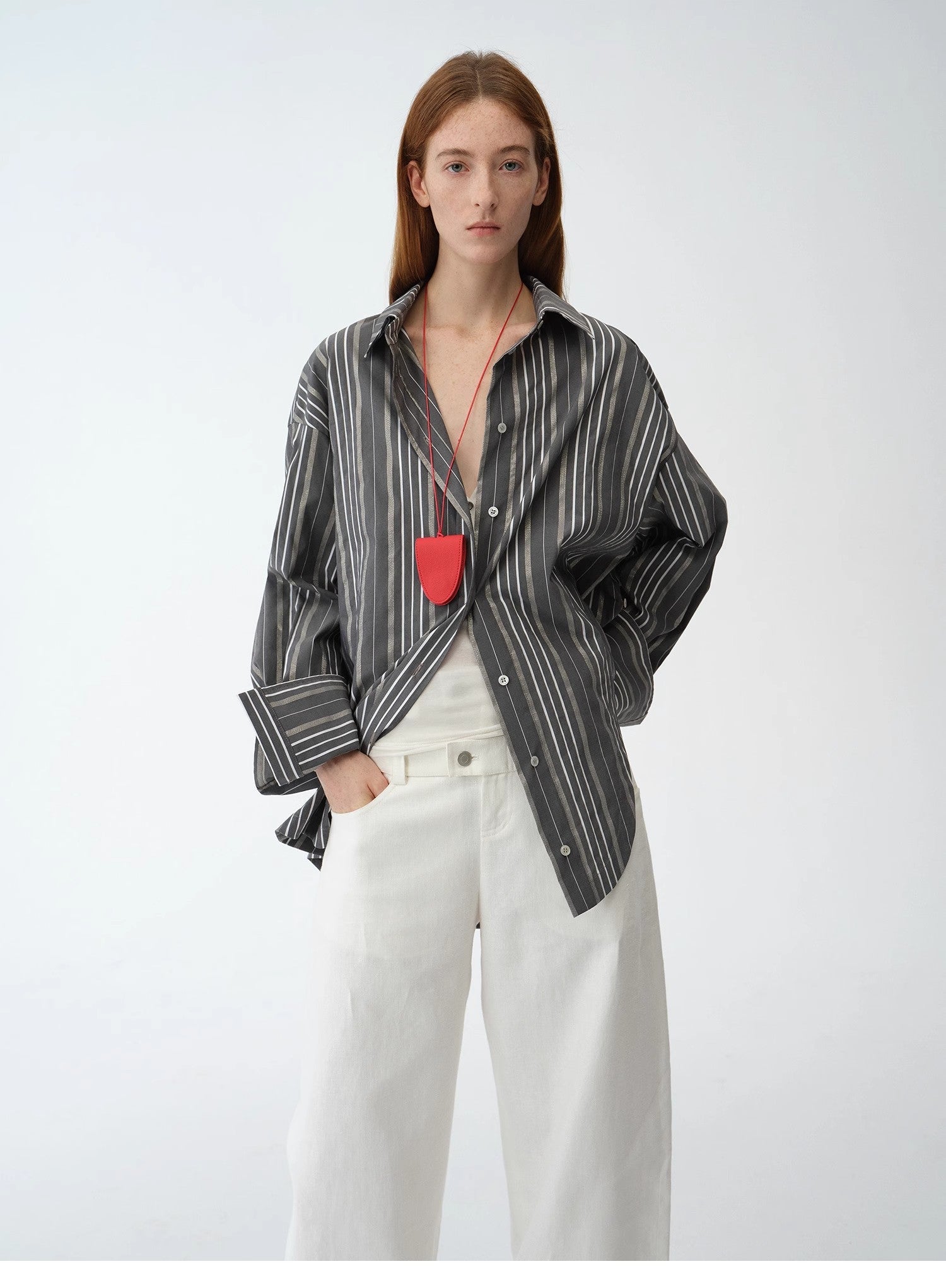 "Striped Fantasy" Casual Asymmetric Slanted Front Two - Wear Striped Long Sleeve Shirt - variant_title