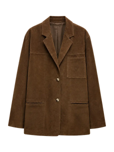 Firelady Fur warm taupe oversized suede leather blazer product cutout