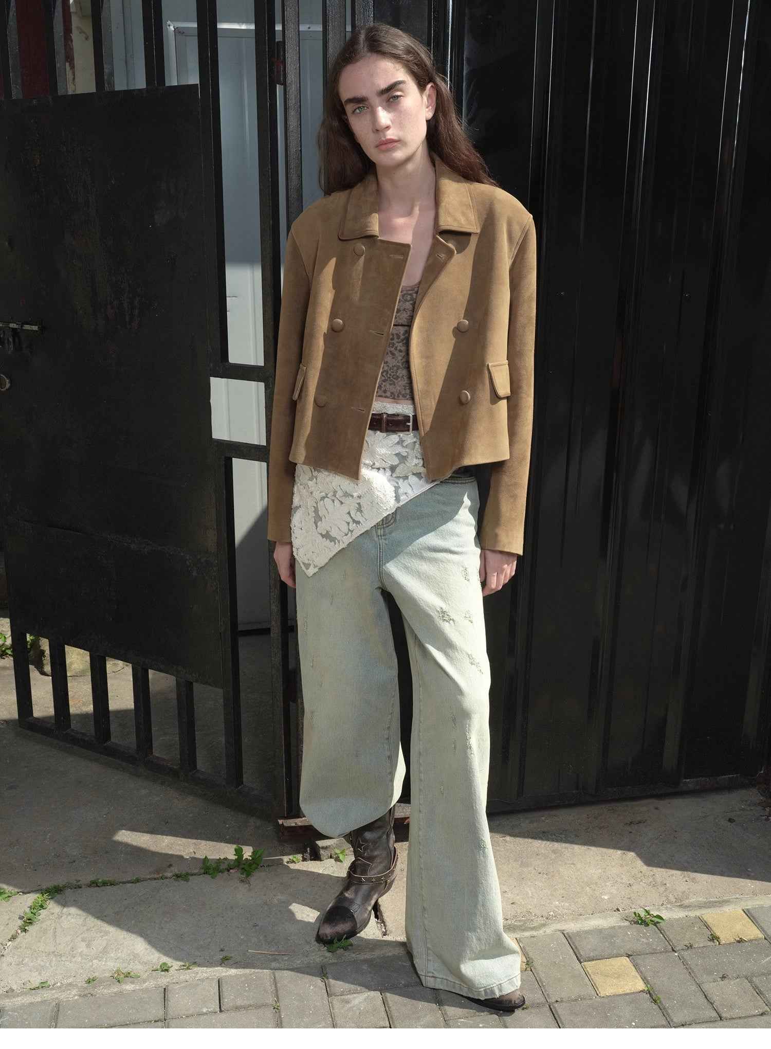 Suede lambskin retro double - breasted lapel wide - shoulder genuine leather jacket imported from New Zealand "Nth power" - variant_title