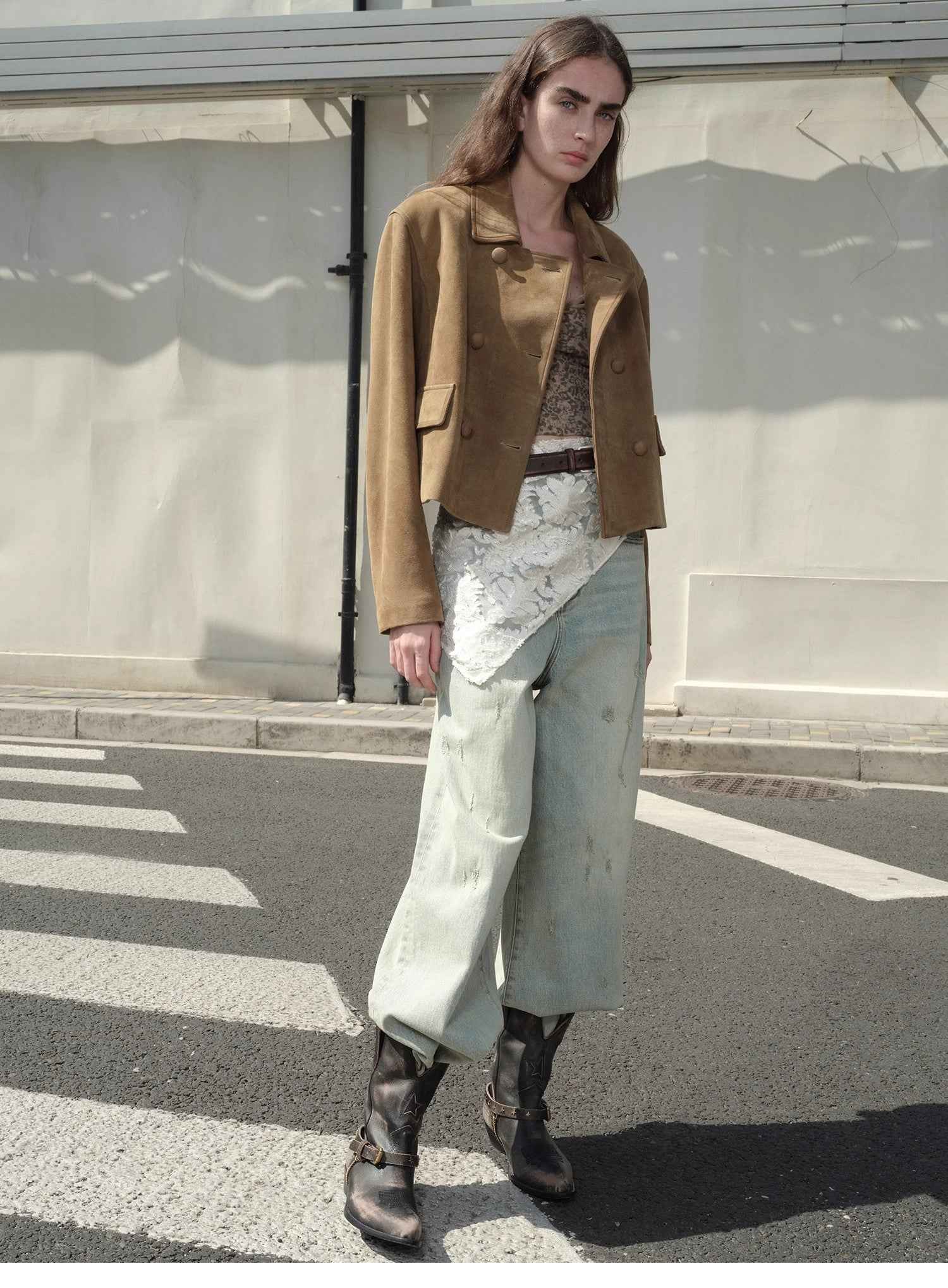 Suede lambskin retro double - breasted lapel wide - shoulder genuine leather jacket imported from New Zealand "Nth power" - variant_title