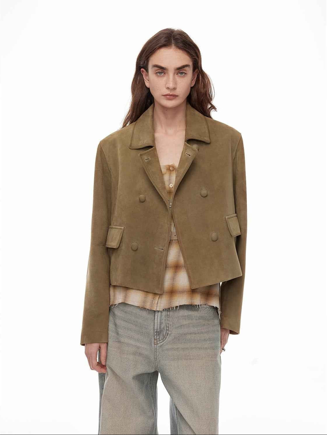 Suede lambskin retro double - breasted lapel wide - shoulder genuine leather jacket imported from New Zealand "Nth power" - variant_title