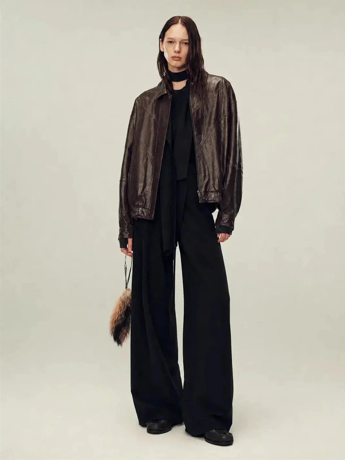 Firelady Fur suede top-grain sheepskin leather jacket styled side view