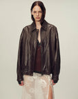 Firelady Fur suede top-grain sheepskin leather jacket tan color front view