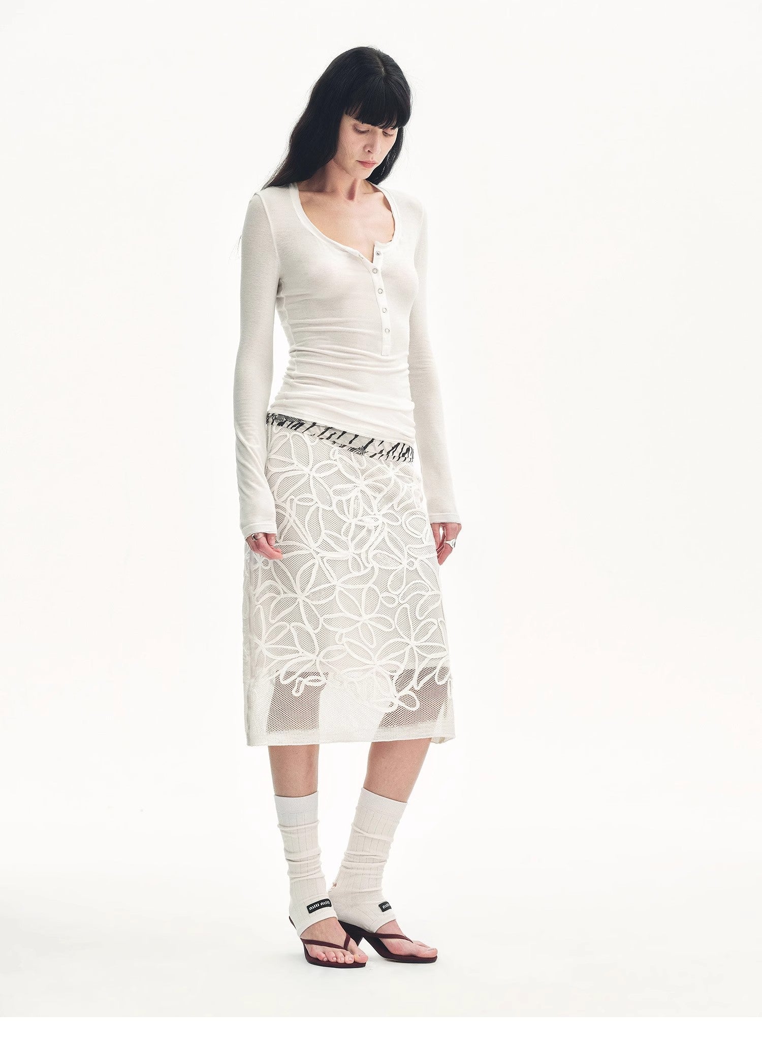 "Summer Dream" acetate sequin embroidered straight skirt - variant_title