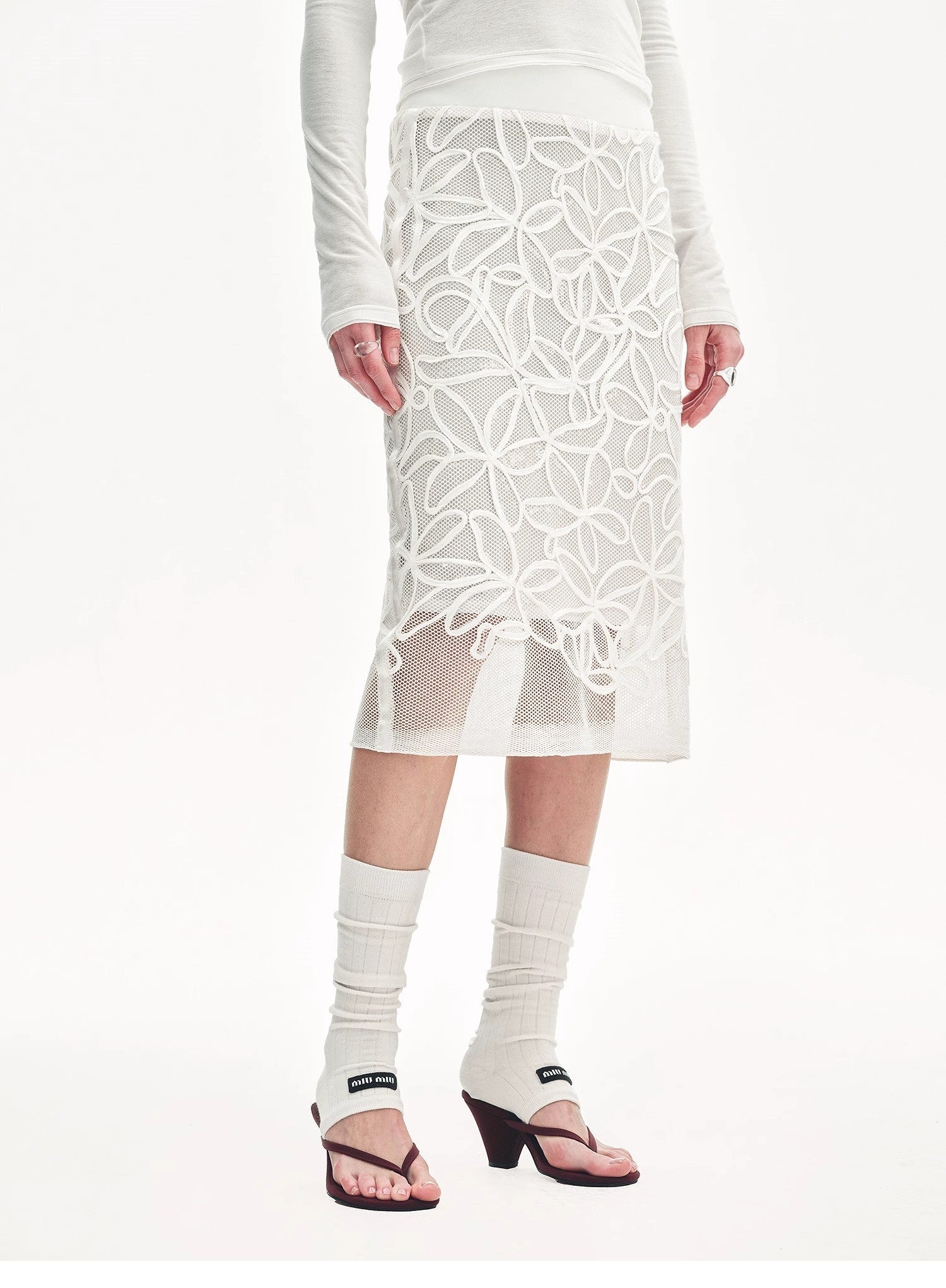 "Summer Dream" acetate sequin embroidered straight skirt - variant_title