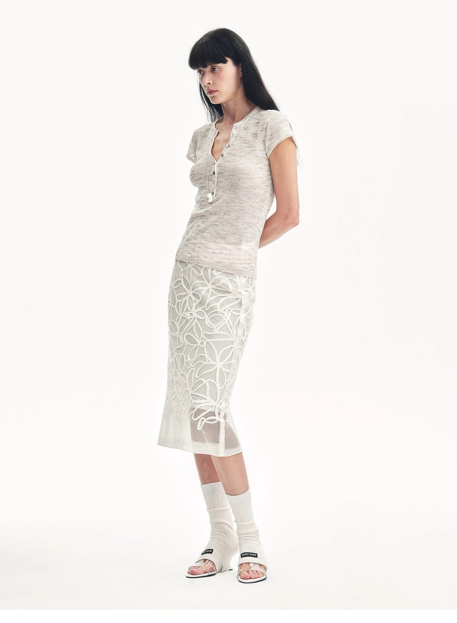 "Summer Dream" acetate sequin embroidered straight skirt - variant_title
