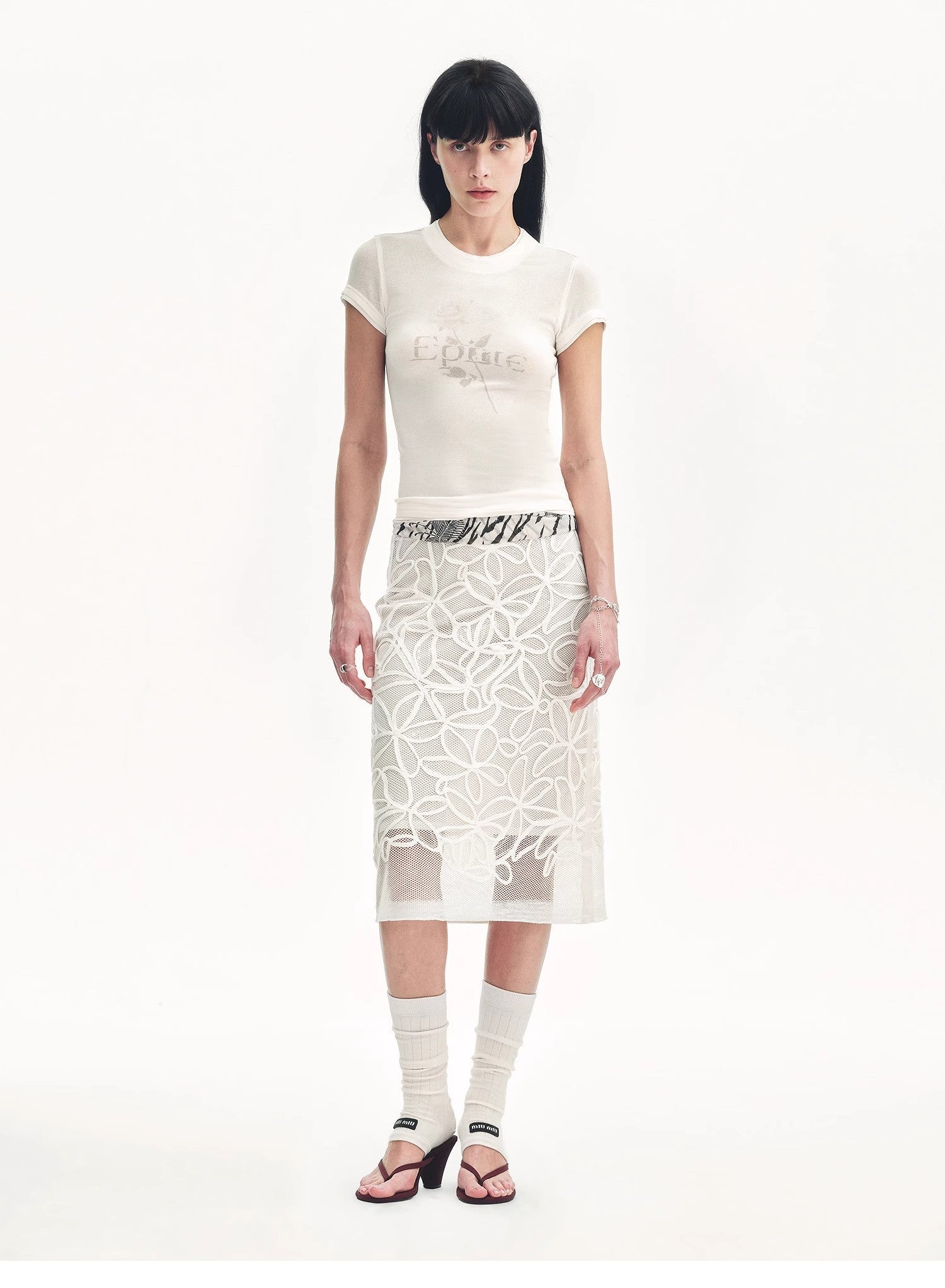 "Summer Dream" acetate sequin embroidered straight skirt - variant_title