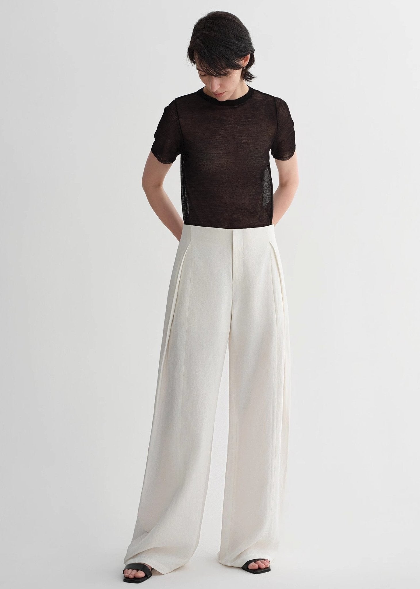 Summer mulberry silk linen waistless three - dimensional pleated wide - leg pants for women - variant_title