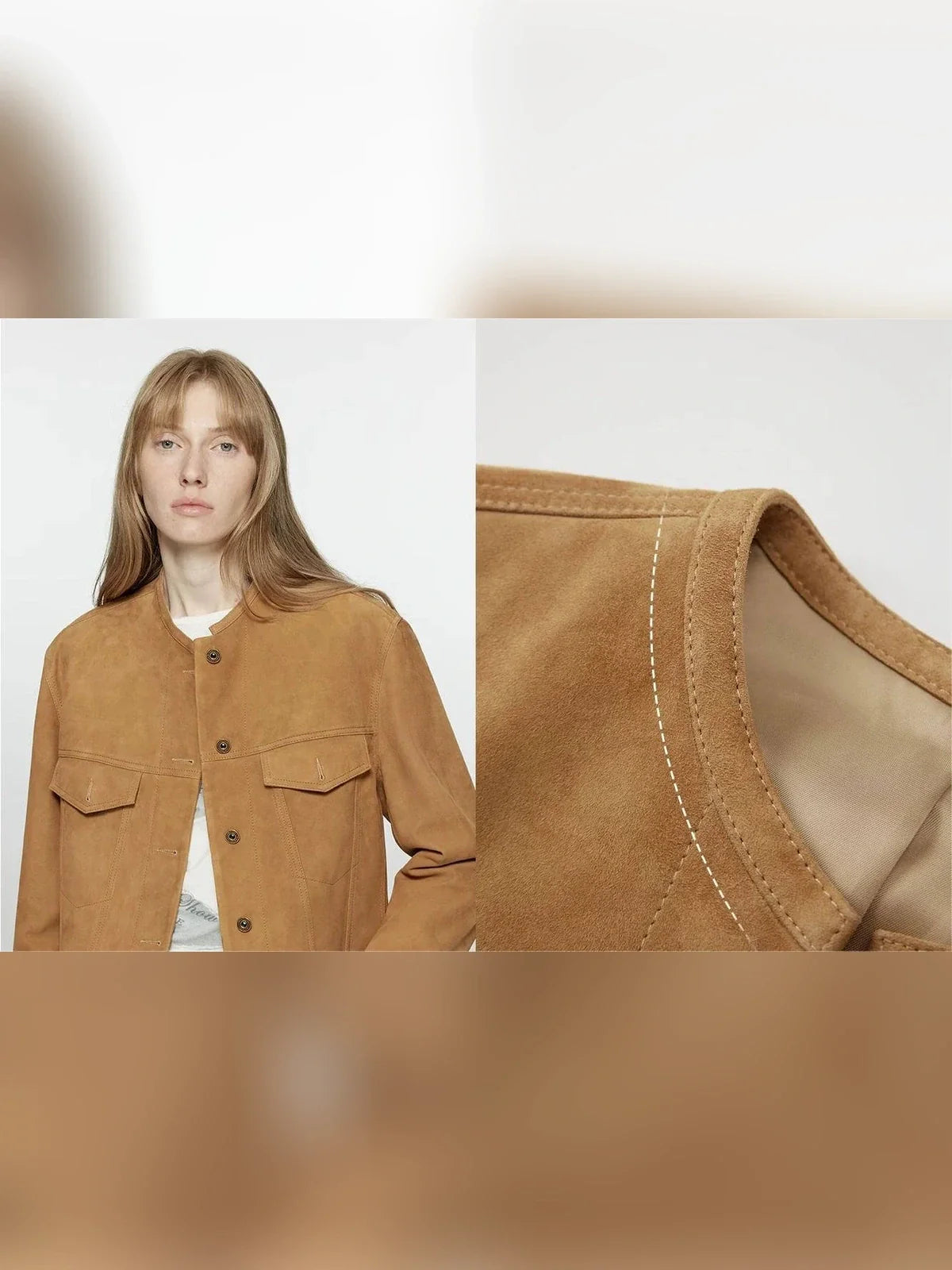 Firelady Fur Women's Vintage Suede Crew Neck Jacket - Relaxed Fit Cropped Blazer "Sunset Escape"Firelady Fur