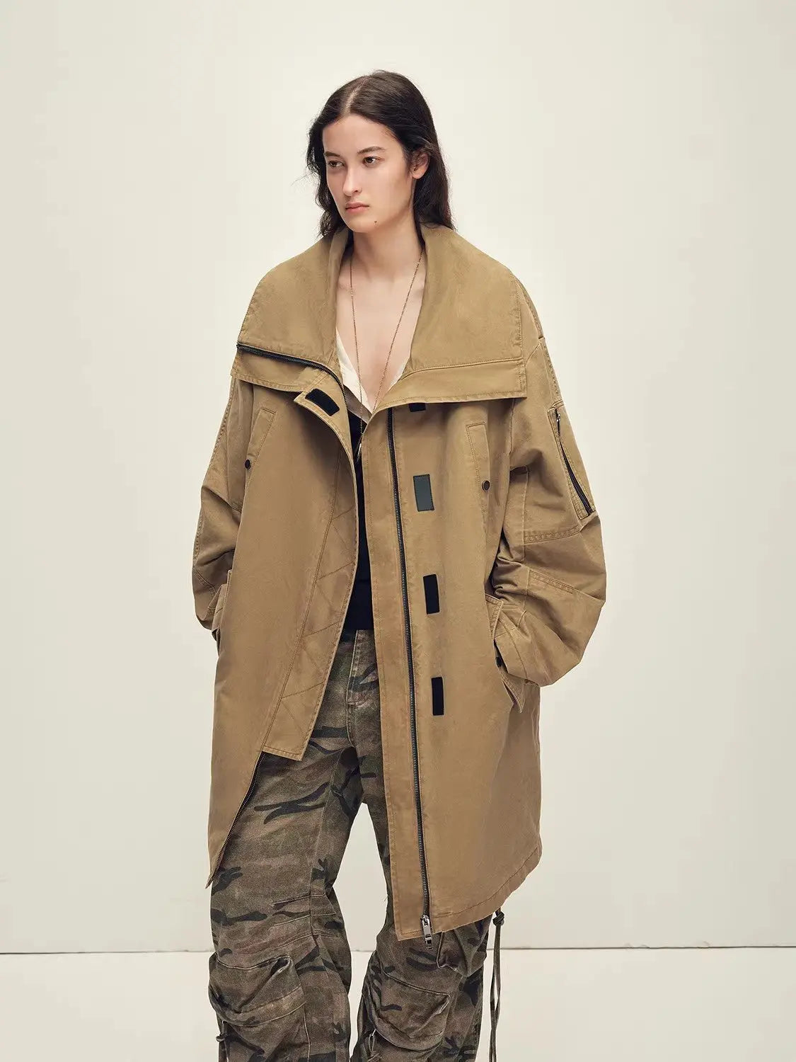 Firelady Fur Swan Feather Collection khaki oversized parka without fur collar