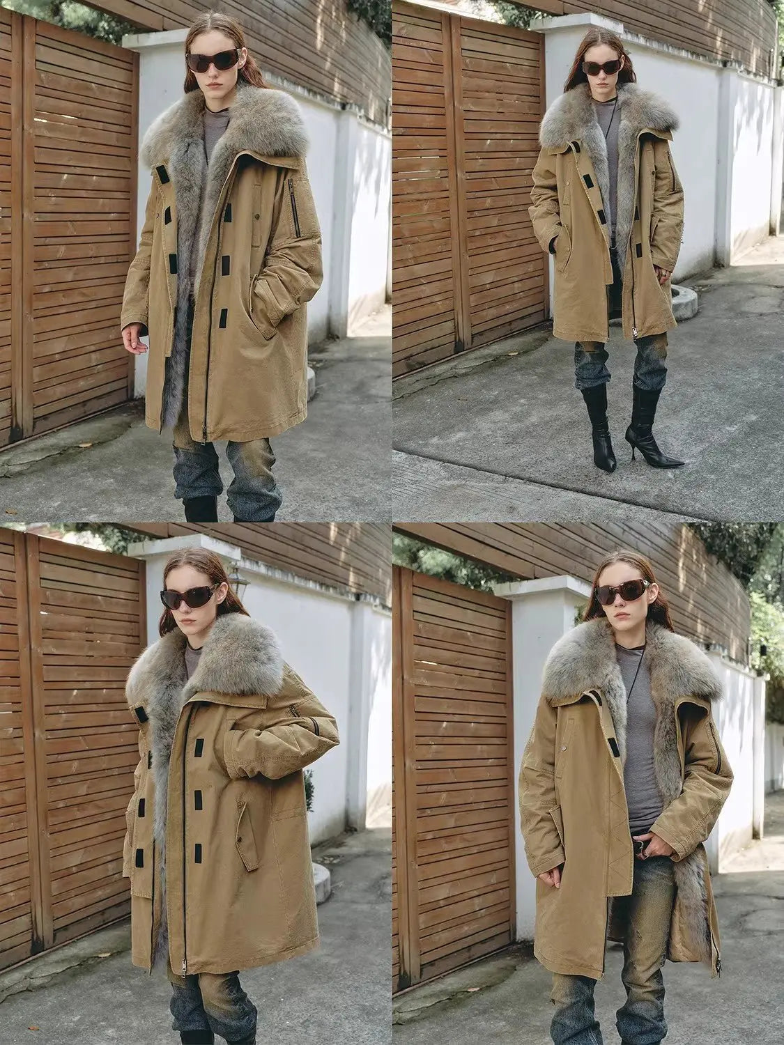 Firelady Fur Swan Feather Collection khaki raccoon fur parka outdoor styling collage
