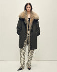 Firelady Fur Swan Feather Collection graphite gray raccoon fur parka full-length view