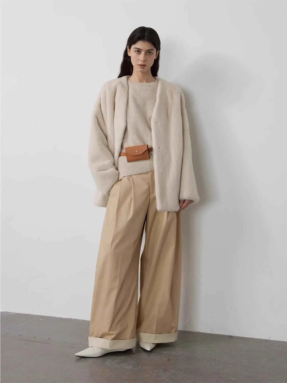 Swiss Snow Pearl Beige mink coat full-length styling