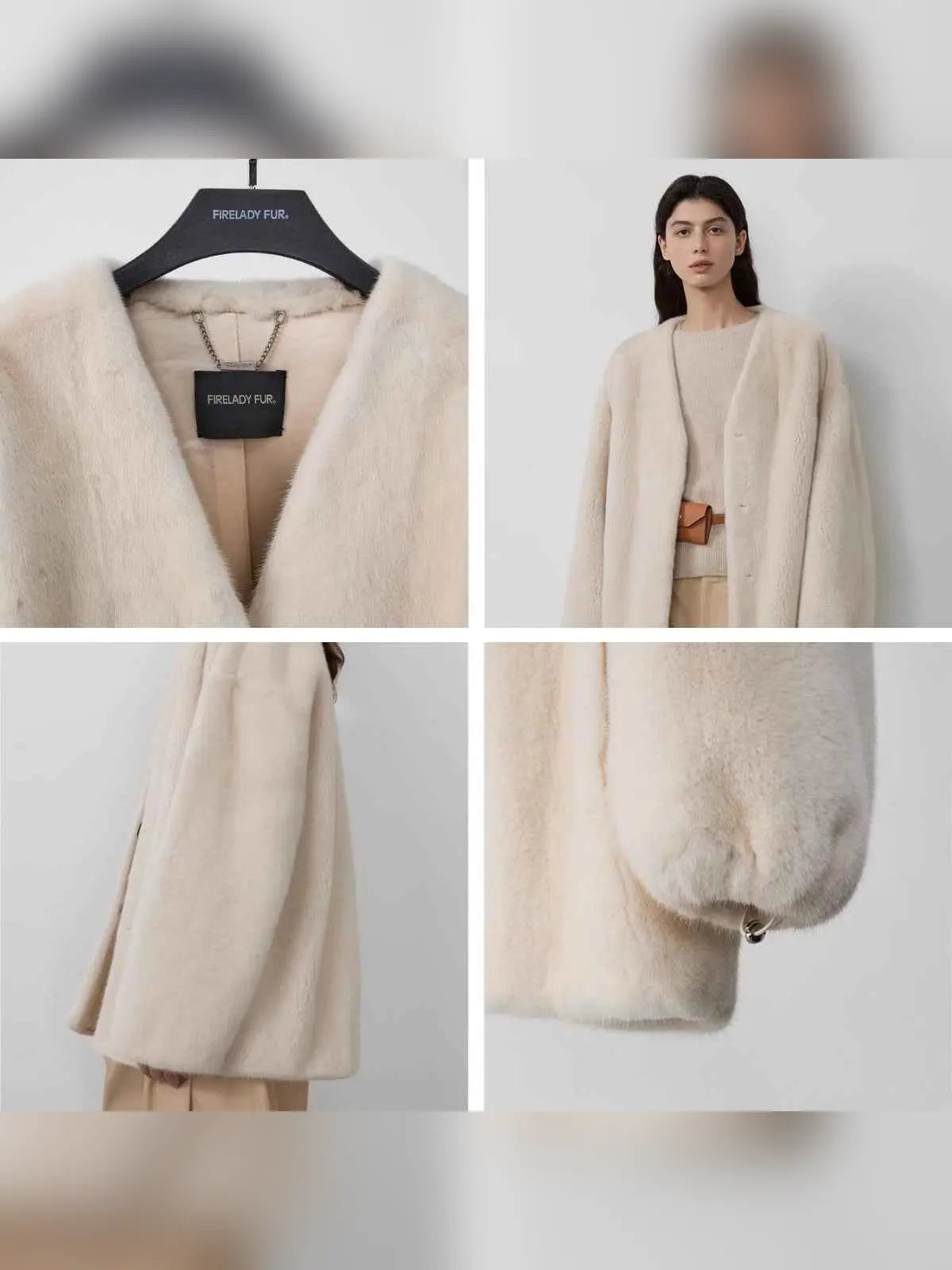 Swiss Snow Pearl Beige mink coat craftsmanship and styling details