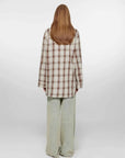 Tea Grid blue plaid cotton shirt on model back view