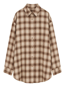 Tea Grid brown plaid cotton shirt transparent product image
