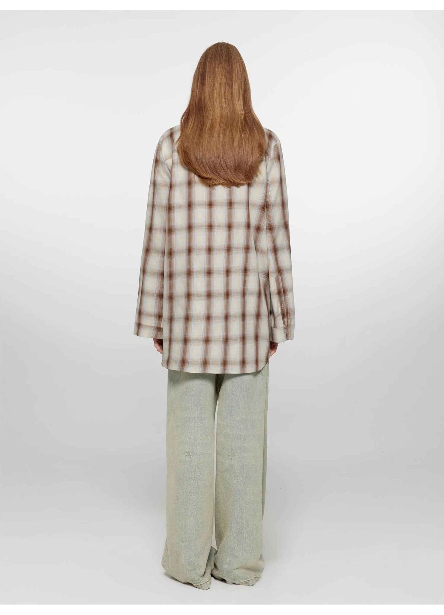 "Tea Grid" high - quality high - count cotton loose retro plaid shirt - variant_title