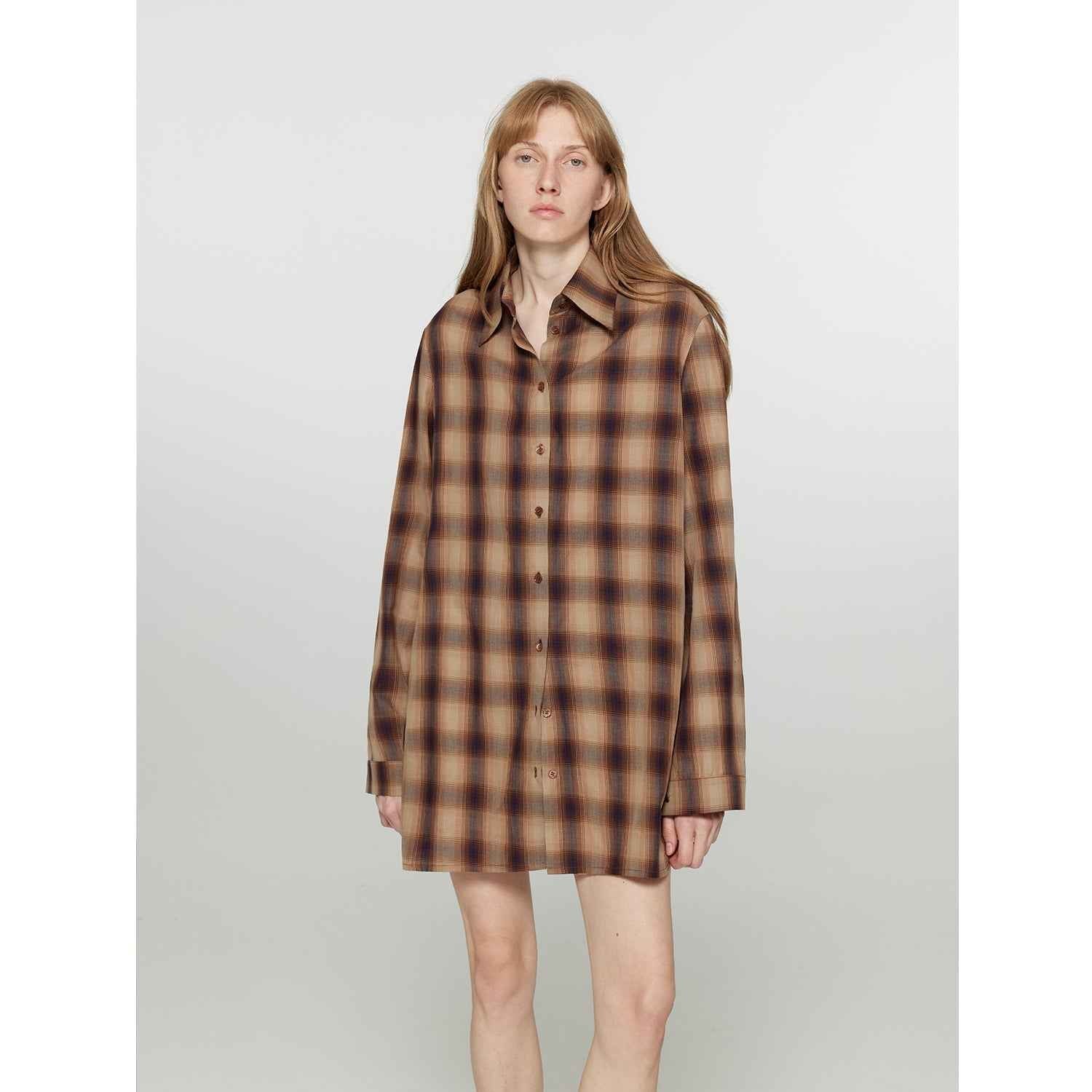"Tea Grid" high - quality high - count cotton loose retro plaid shirt - variant_title