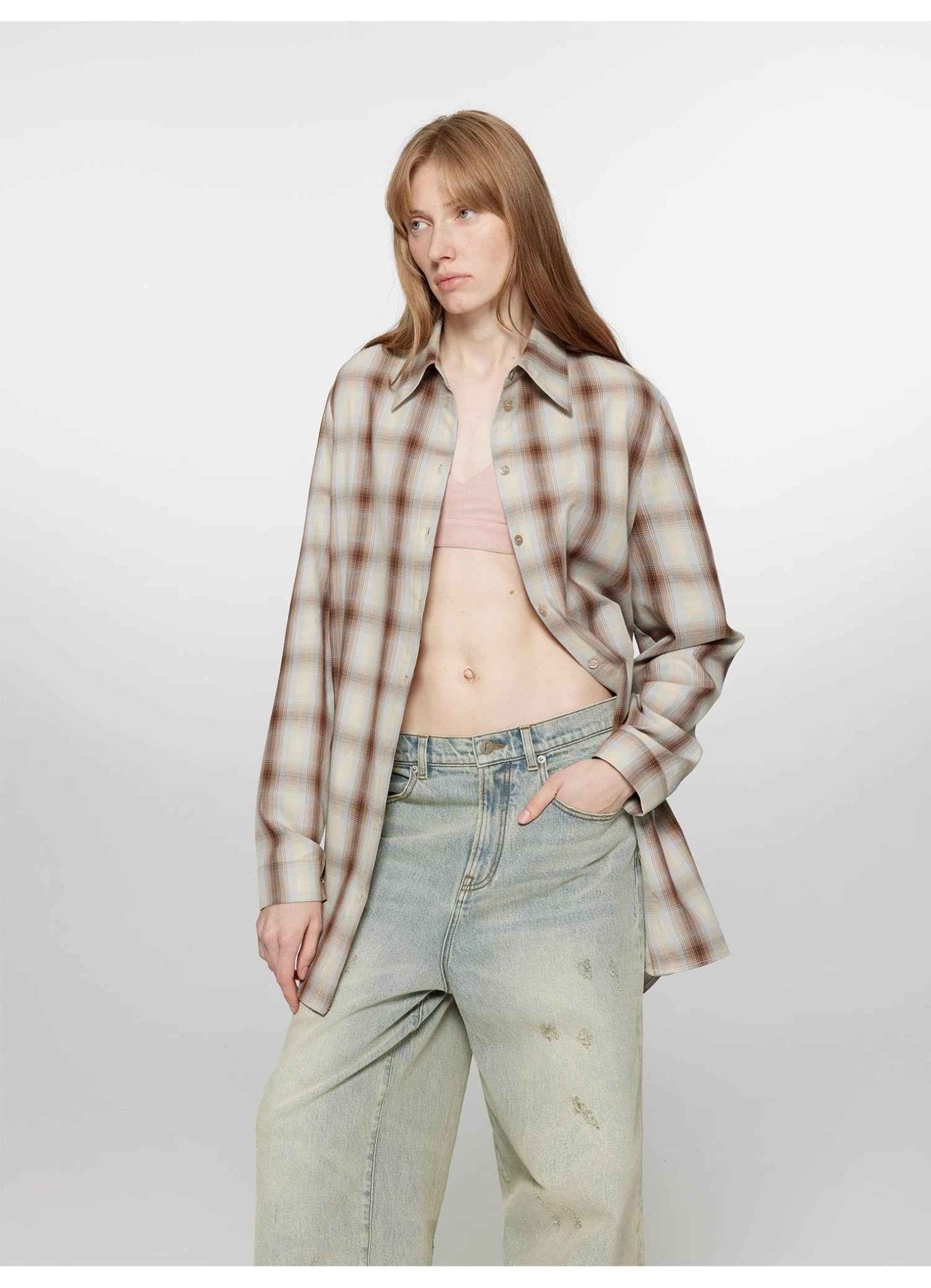 "Tea Grid" high - quality high - count cotton loose retro plaid shirt - variant_title