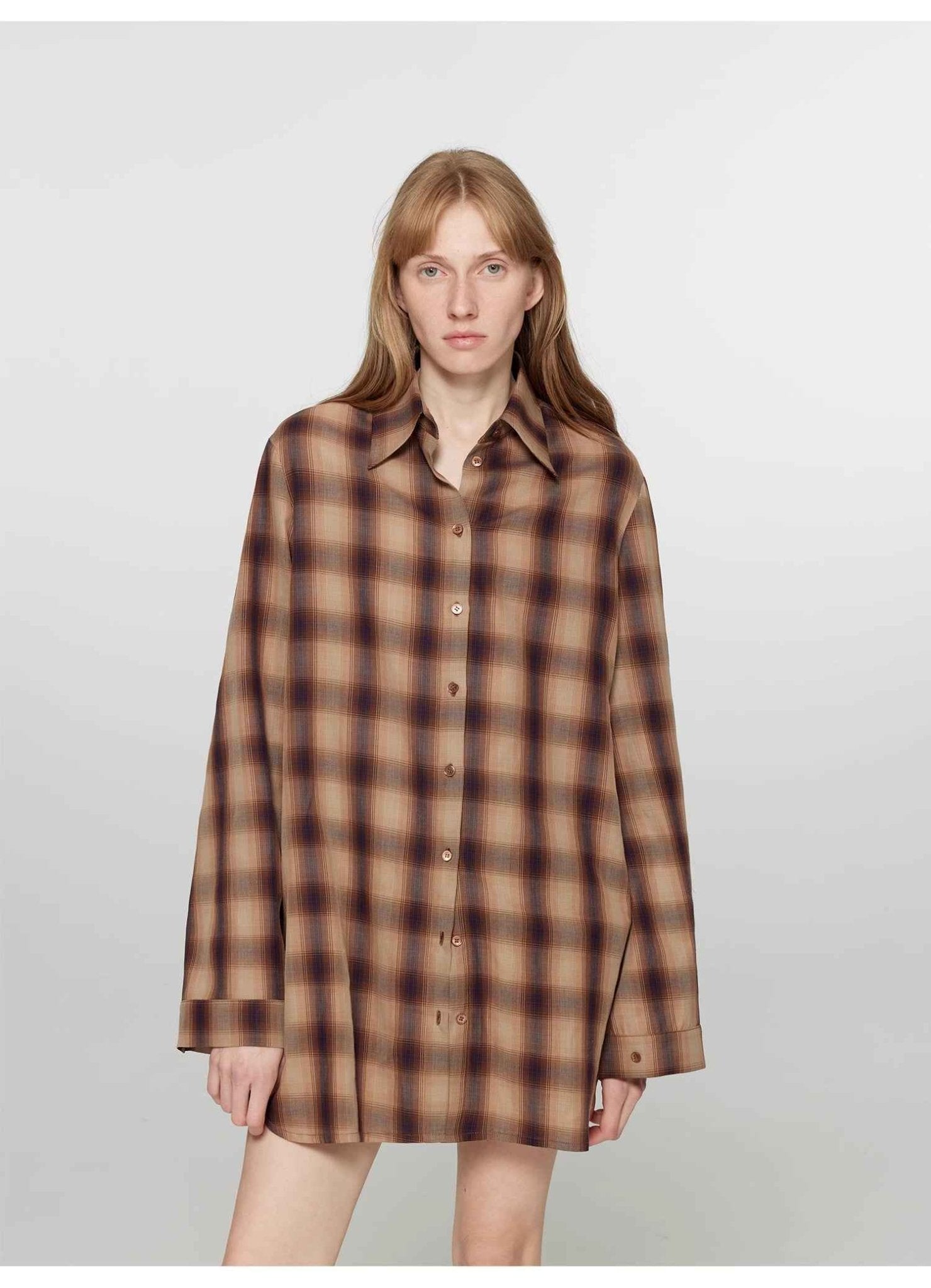 "Tea Grid" high - quality high - count cotton loose retro plaid shirt - variant_title