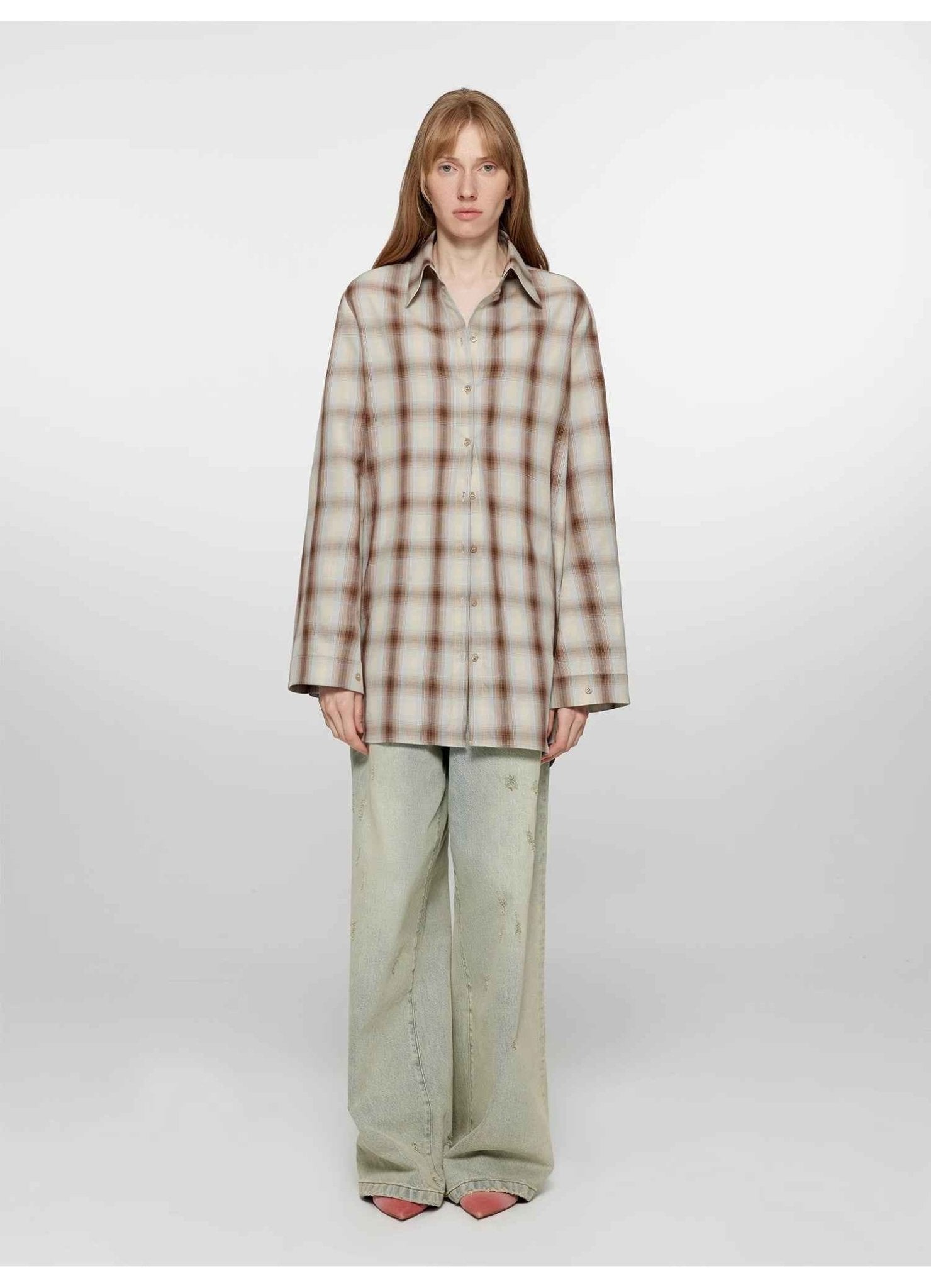 "Tea Grid" high - quality high - count cotton loose retro plaid shirt - variant_title