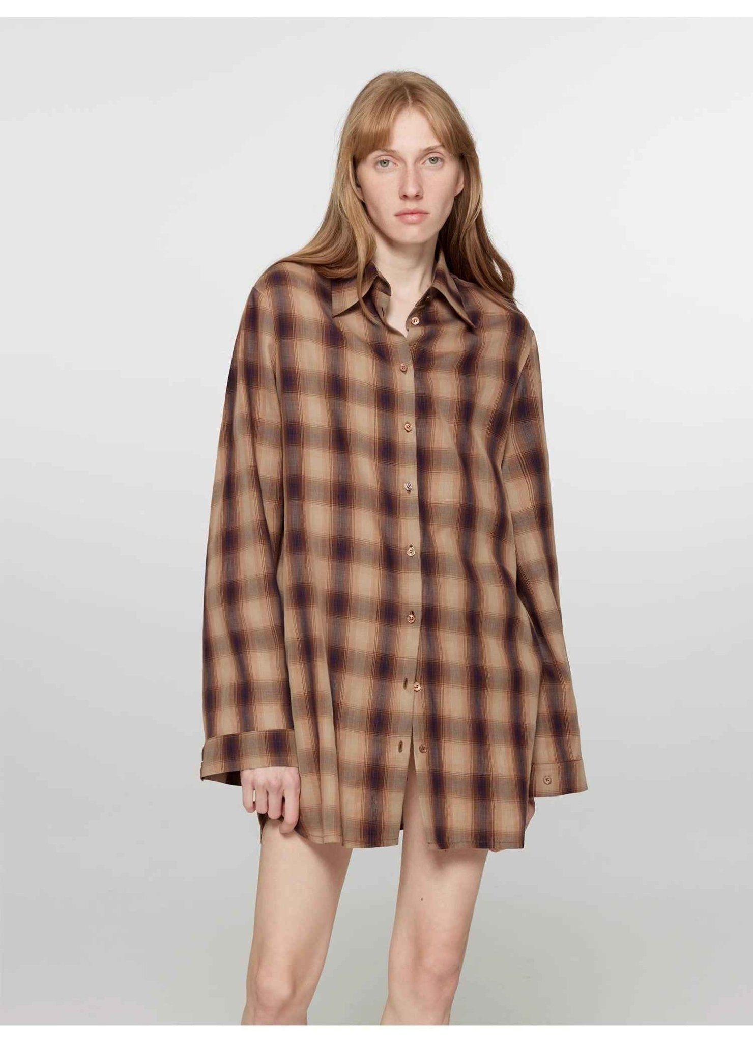 "Tea Grid" high - quality high - count cotton loose retro plaid shirt - variant_title