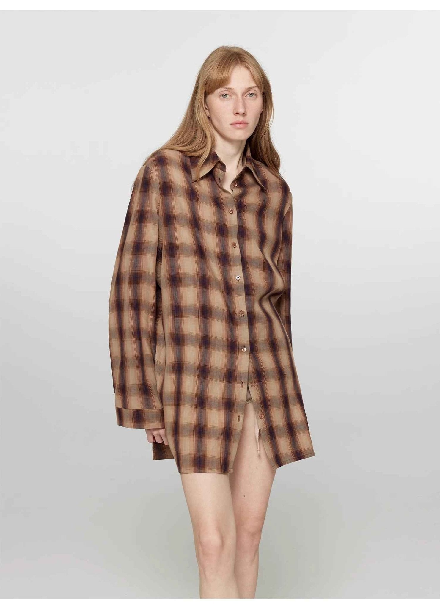 "Tea Grid" high - quality high - count cotton loose retro plaid shirt - variant_title