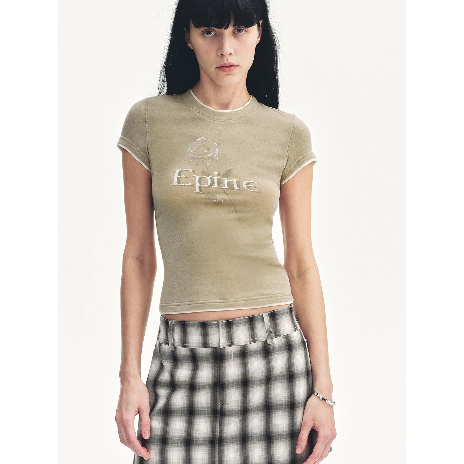 Tencel acetate fake two - piece slim fit straight shoulder T-shirt"Memory Navigation" - variant_title