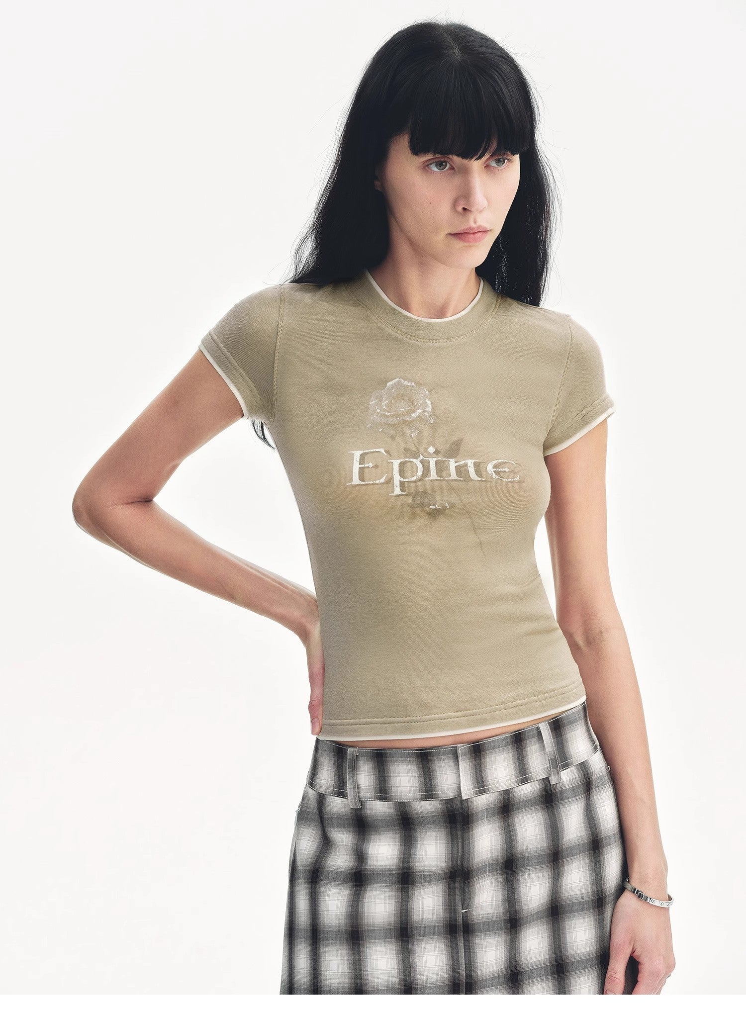 Tencel acetate fake two - piece slim fit straight shoulder T-shirt"Memory Navigation" - variant_title