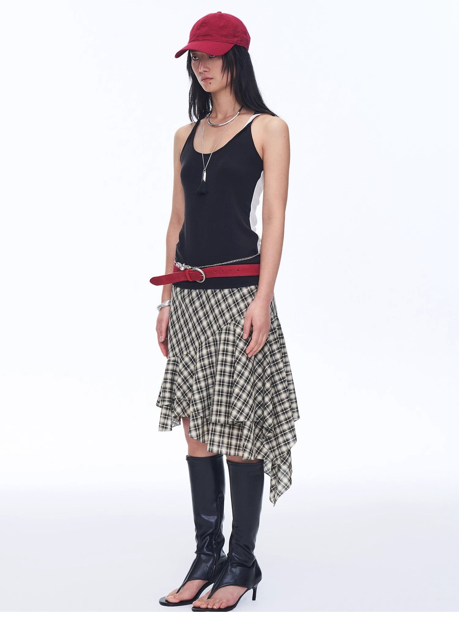 Tencel acetate plaid irregular A - line skirt"Full - level ballet" - variant_title