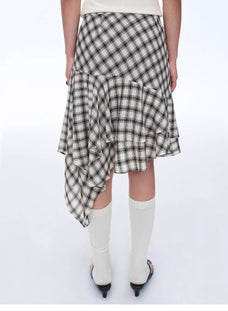 Tencel acetate plaid irregular A - line skirt"Full - level ballet" - variant_title