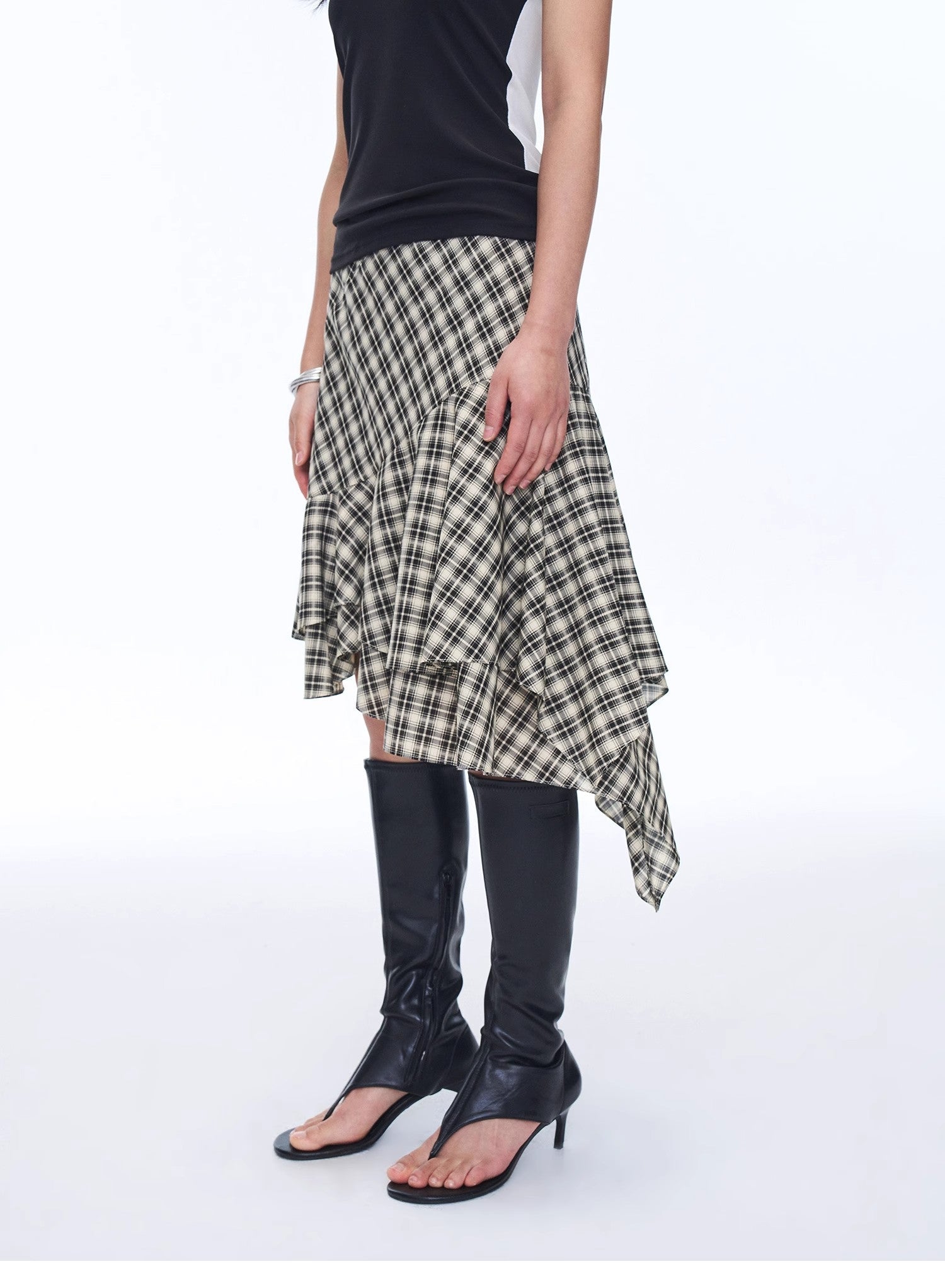 Tencel acetate plaid irregular A - line skirt"Full - level ballet" - variant_title