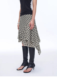 Tencel acetate plaid irregular A - line skirt"Full - level ballet" - variant_title
