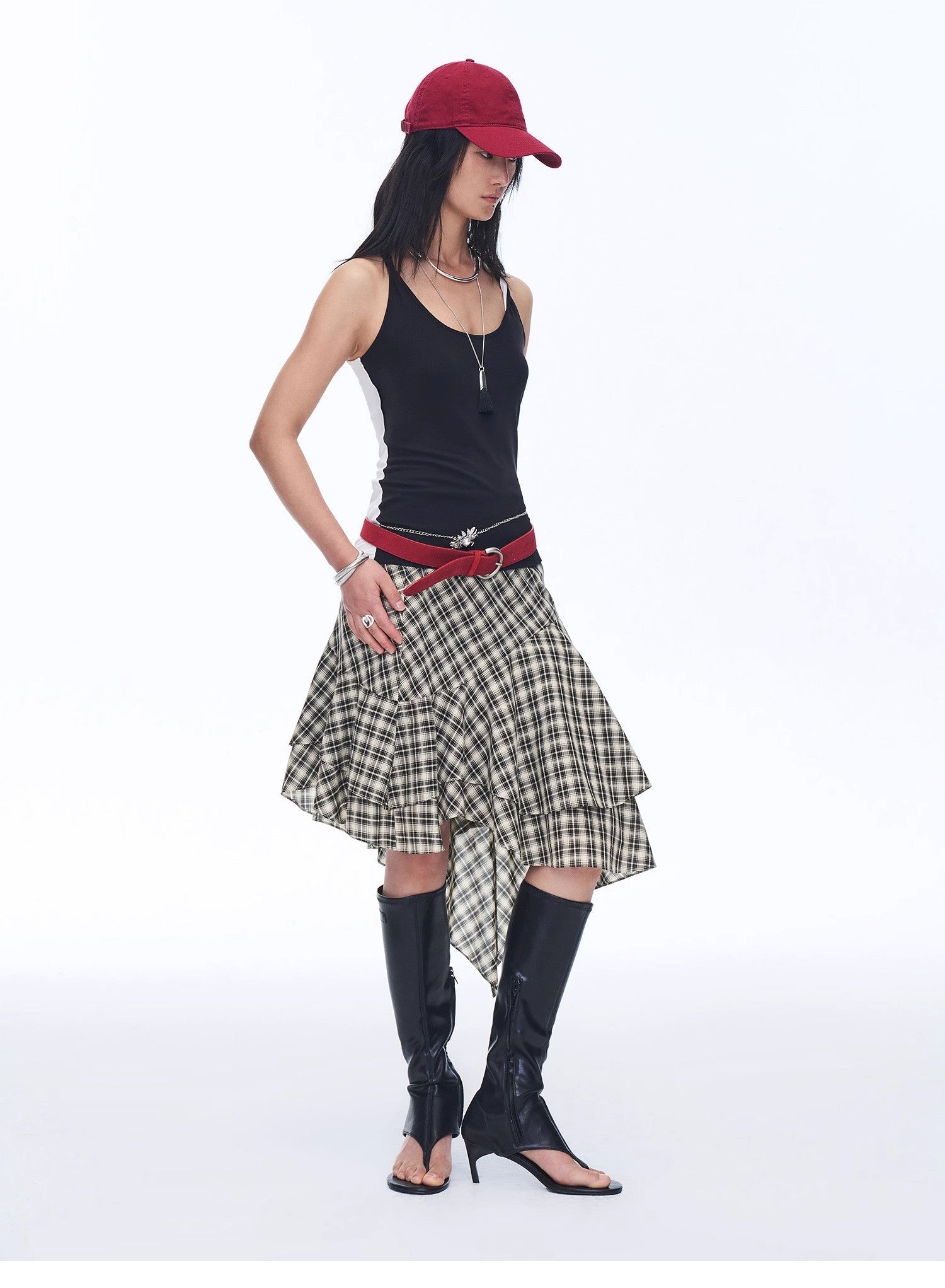 Tencel acetate plaid irregular A - line skirt"Full - level ballet" - variant_title