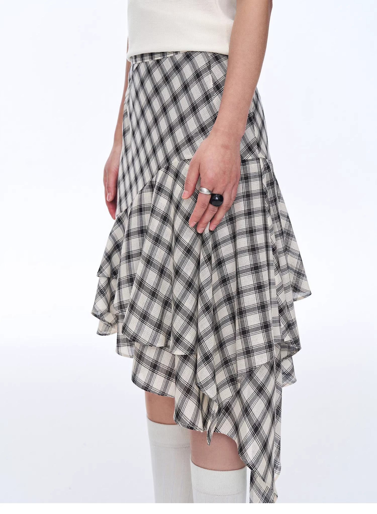 Tencel acetate plaid irregular A - line skirt"Full - level ballet" - variant_title