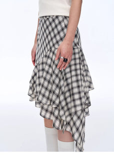 Tencel acetate plaid irregular A - line skirt"Full - level ballet" - variant_title