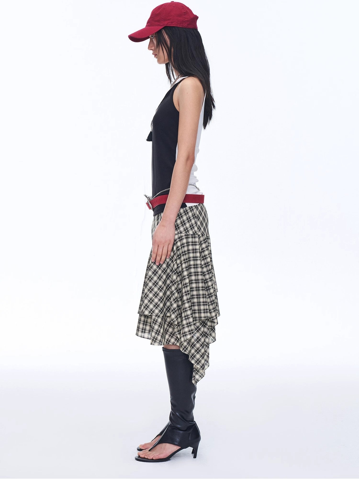 Tencel acetate plaid irregular A - line skirt"Full - level ballet" - variant_title
